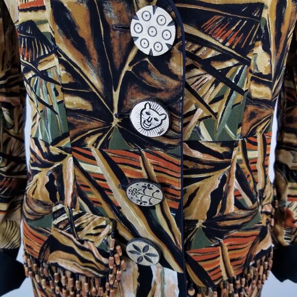 Dorothy Schoelen Brown Cream Green Funky Boho Vintage Tunic Top Jacket P - Picture 3 of 6